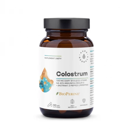 Colostrum 700 mg Siary Bydlęcej z Ekstraktem z Pieprzu Czarnego BioPerine (90 kaps) Aura Herbals