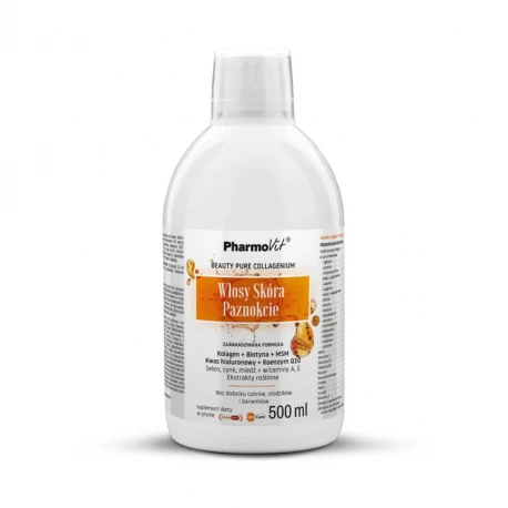 Włosy Skóra Paznokcie Kompleks Kolagen Biotyna Kwas Hialuronowy Biotyna Q10 Płyn 500 ml Pharmovit