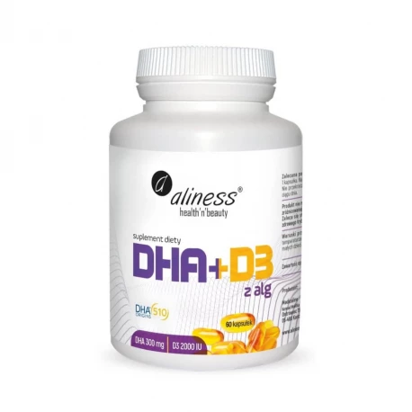 Kwasy Omega-3 DHA 300 mg + Witamina D3 2000 IU z Alg (60 kaps) Aliness
