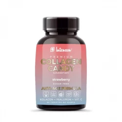 Collagen CANDY ANTI-AGE FORMUŁA z Kwasem Hialuronowym i Witaminą C o smaku Truskawkowym do Ssania 500 mg (60 tab) INTENSON