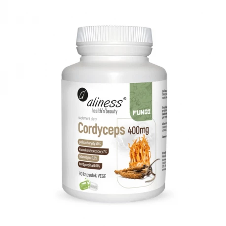 Cordyceps FUNGI Ekstrakt z Owocników Maczużnika Chińskiego 400 mg Grzyby (90 kaps) VEGE Aliness