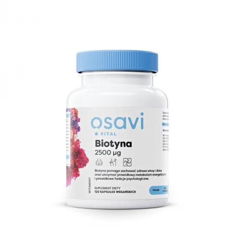 Biotyna Witamina B7 2500 mcg Włosy Skóra Paznokcie VEGE (120 kaps) Osavi