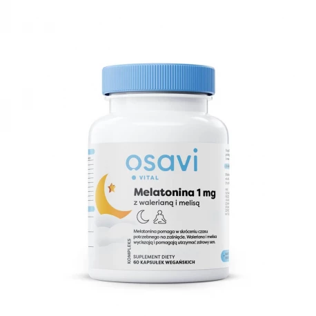 Melatonina 1 mg z Walerianą i Melisą Pomoc w zasypianiu Sen Regeneracja VEGE (60 kaps) Osavi