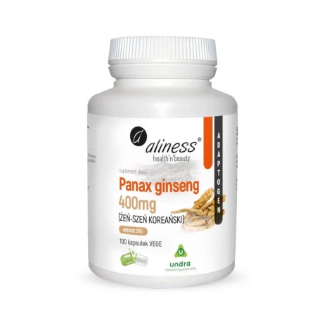 Panax Ginseng Żeń-Szeń Koreański Ekstrakt 400 mg ADAPTOGEN (100 kaps) VEGE Aliness