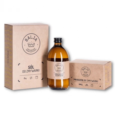 Zestaw do zmywarki Sól 2 kg + Nabłyszczacz 500 ml + Proszek 600 g Ekologiczne Biodegradowalne BALJA