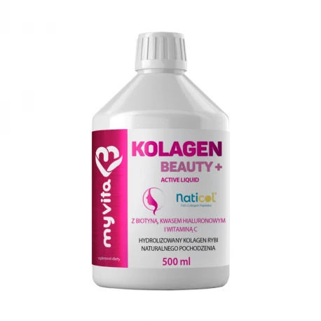 Kolagen Hydrolizowany Beauty + Active Liquid z Kwasem Hialuronowym i Witaminą C i Biotyną dla Kobiet w Płynie 500 ml MyVita