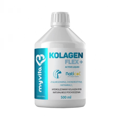 Kolagen Hydrolizowany Flex + Active Liquid z Glukozaminą Chondroityną i Witaminą C w Płynie 500 ml MyVita