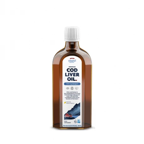 Tran Norweski 1000 mg Omega-3 Nienasycone Kwasy Tłuszczowe DHA i EPA z Aromatem Cytrynowym 250 ml Osavi
