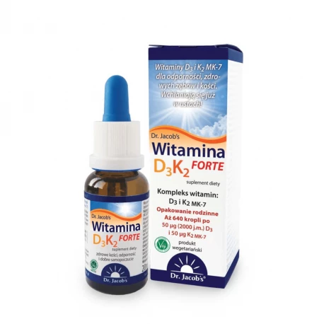 Witamina D3 K2 MK-7 FORTE Krople Podjęzykowe 2000 IU 50 µg MCT 20 ml Dr. Jacob's