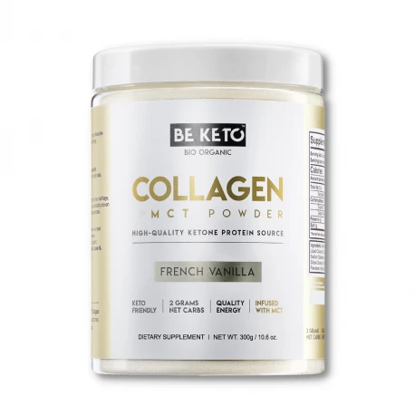 Czysty Hydrolizowany Keto Kolagen Wołowy z Olejem MCT w Proszku - Francuska Wanilia 300 g BeKeto