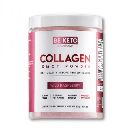 Czysty Hydrolizowany Keto Kolagen Wołowy z Olejem MCT w Proszku - Dzika Malina 300 g BeKeto