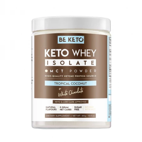 KETO Izolat Białka z Olejem MCT w Proszku - Kokos i Biała Czekolada 300 g BeKeto