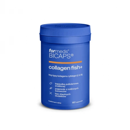 BICAPS Collagen Fish+ Kolagen typ. I + II + III Chondroityna Glukozamina Kwas Hialuronowy (60 kaps) ForMeds