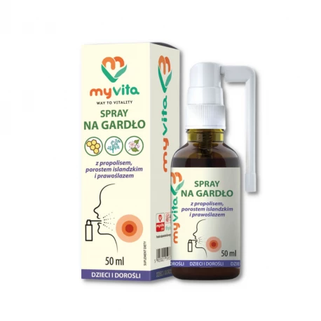 Spray na Gardło z Propolisem Porostem Islandzkim i Prawoślazem dla Dzieci i Dorosłych 50 ml Myvita