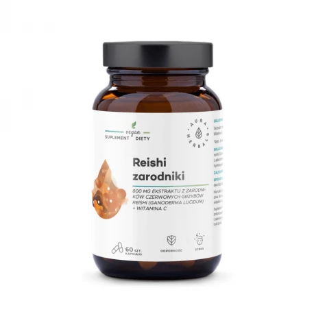 Reishi Zarodniki 800 mg Ekstrakt z Zarodników Czerwonych Grzybów Reishi + Witamina C (60 kaps) Aura Herbals