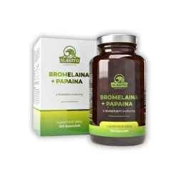 Bromelaina + Papaina z dodatkiem Kurkumy (120 kaps) Slavito