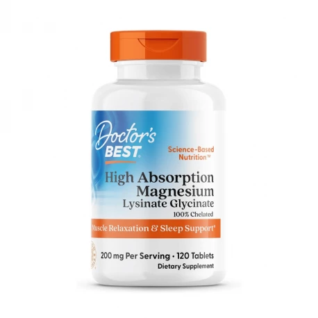 Magnez wysoko wchłanialny (Glicynian Lizyny 100% Chelatowany) - High Absorption Magnesium 100 mg (120 tab) Doctor\'s Best