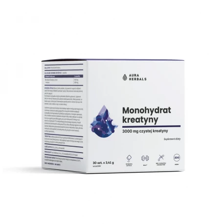 Kreatyna Monohydrat 3000 mg w Proszku (30 sasz) Czysta 100% Pure Aura Herbals