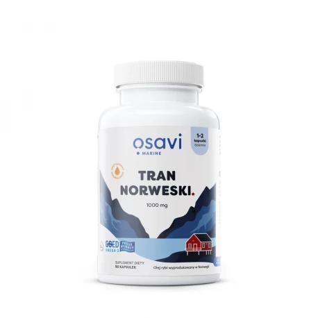 Tran Norweski 1000 mg Omega-3 Nienasycone Kwasy Tłuszczowe DHA i EPA z Aromatem Cytrynowym (90 kaps) Osavi