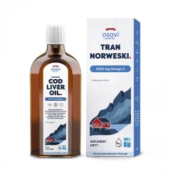 Tran Norweski 1000 mg Omega-3 Nienasycone Kwasy Tłuszczowe DHA i EPA Naturalny Smak 500 ml Osavi
