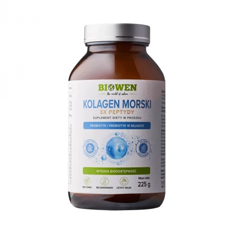 Kolagen Rybi Morski 5000 mg 3 x Peptydy Probiotyk i Prebiotyk Proszek 225 g Biowen