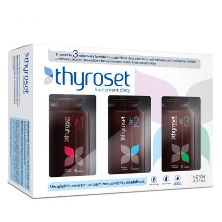 Thyroset Zestaw na Wsparcie Tarczycy Omega-3 Żelazo Witaminy (3 x 45 kaps) Norsa Pharma