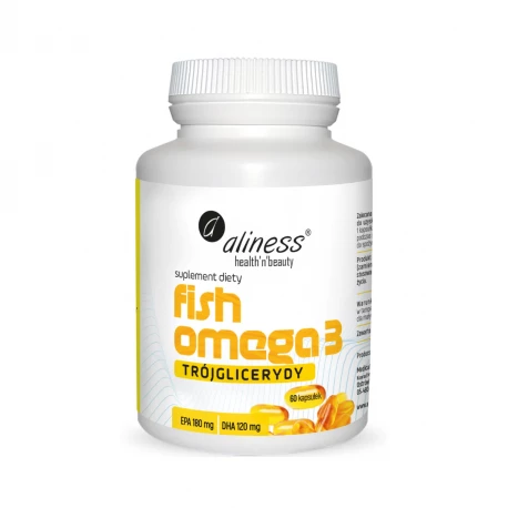 Fish Omega 3 Trójglicerydy EPA 180 mg DHA 120 mg Kwasy Tłuszczowe (60 kaps) Aliness