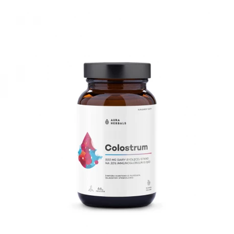 Colostrum 500 mg Siara Bydlęca 30% Immunoglobulin G 66 g Słodka Malina Proszek Aura Herbals