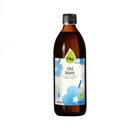 Olej Lniany Tłoczony na Zimno Nierafinowany Omega 3 500 ml Olini