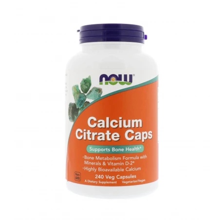 Calcium Citrate Cytrynian Wapnia + Minerały + Witamina D2 (240 kaps) Now Foods