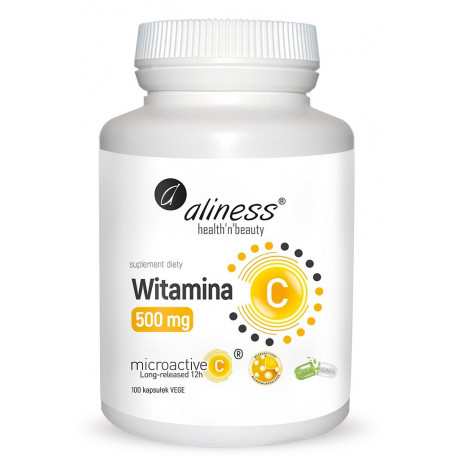 Witamina C 500 mg MicroActive - Mikrokapsułkowana - Przedłużone Uwalnianie 12 h (100 kaps) Aliness