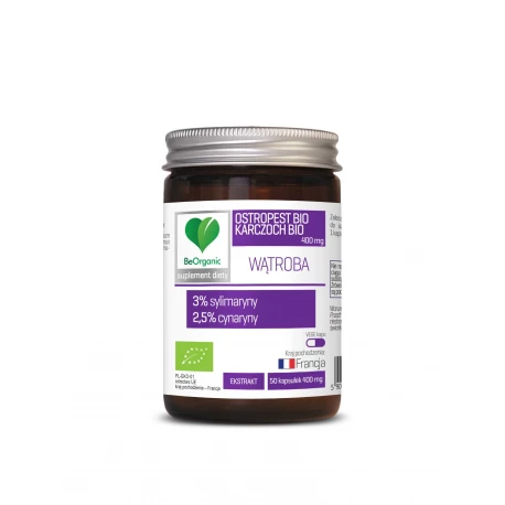 Ostropest + Karczoch BIO 400 mg (50 kaps) Sylimaryna Cynaryna WĄTROBA BeOrganic