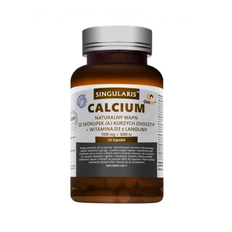 Calcium + Witamina D3 Naturalny Wapń ze Skorupek Jaj Kurzych Ovocet (120 kaps) SINGULARIS