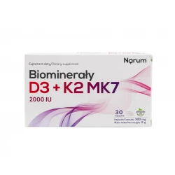 Biominerały Wapń + Witamina D3 2000 IU + K2 100 mcg (30 kaps) Narum