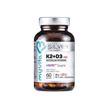 Witamina K2 + D3 MAX 100 mcg + 4000 IU (60 kaps) Silver Myvita
