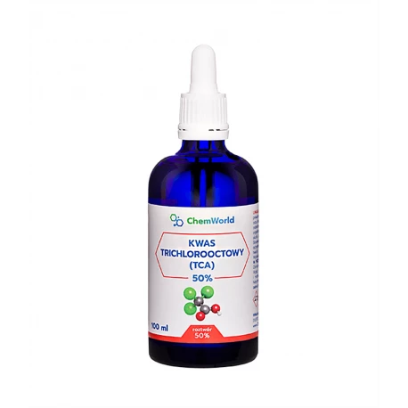 TCA Kwas Trichlorooctowy 50% Roztwór 50 ml Szklana Butelka z Pipetą ChemWorld