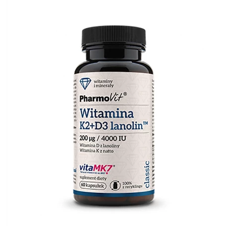 Witamina K2 MK-7 200 mcg + D3 4000 IU Lanolin (60 kaps) Pharmovit