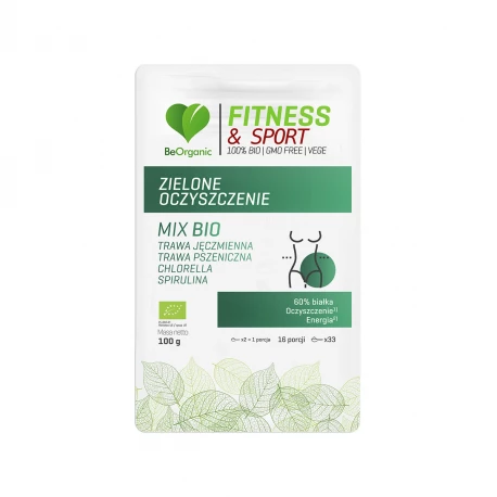 Zielone Oczyszczenie BIO Fitness & Sport Trawa Jęczmienna i Pszeniczna Chlorella Spirulina Proszek 100 g BeOrganic