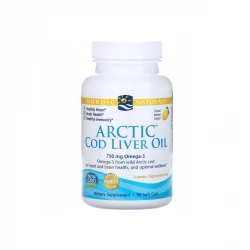 Arctic Cod Liver Oil Omega-3 750 mg Cytrynowy Smak EPA DHA Naturalny Olej z wątroby Dorsza Arktycznego (90 sg) Nordic Naturals