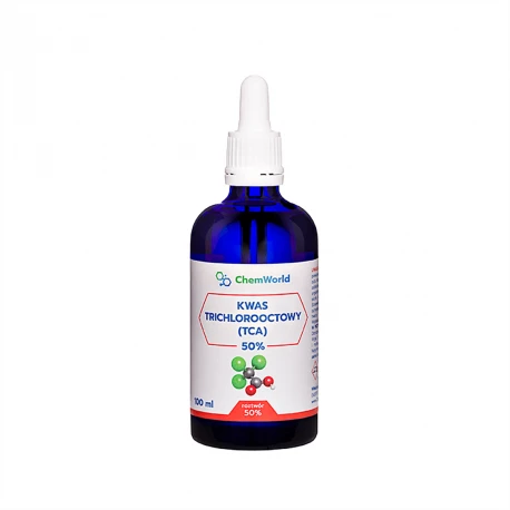 TCA Kwas Trójchlorooctowy Trichlorooctowy 50% Roztwór 100 ml Szklana Butelka z Pipetą ChemWorld