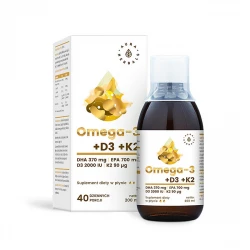 Omega-3 Witamina D3 2000 IU + K2 90 mcg Kwasy DHA 370 mg + EPA 700 mg 200 ml Aura Herbals