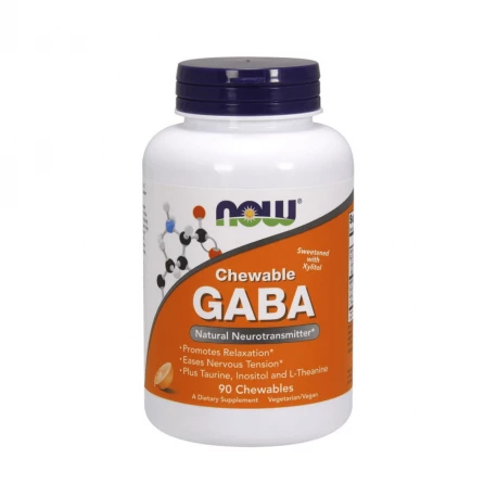 GABA Chewable Kwas Gamma-Aminomasłowy 500 mg Tauryna Inozytol L-Theanina Do Ssania (90 tab) Now Foods