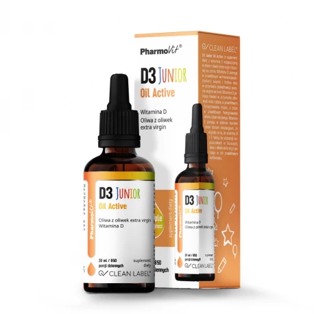 Witamina D3 Junior Oil Active dla Dzieci Clean Label Krople 30 ml PharmoVit