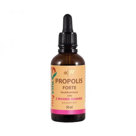 Propolis Forte Ekstrakt 10% z Miodem Manuka na Odporność Bez Alkoholu 50 ml w Płynie Krople MyVita