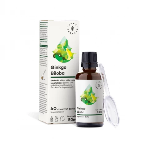 Ginkgo Biloba Standaryzowany Ekstrakt z Miłorzębu Japońskiego 45 mg Krople 50 ml Aura Herbals
