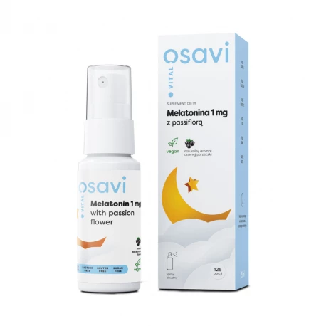 Melatonina 1 mg z Passiflorą Czarna Porzeczka Wegański Spray Doustny 25 ml Osavi