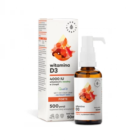 Witamina D3 Forte 4000 IU MCT Oil w Płynie 50 ml Krople Aura Herbals