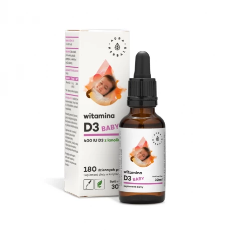 Witamina D3 Baby 400 IU dla Dzieci Krople 30 ml w Płynie Aura Herbals