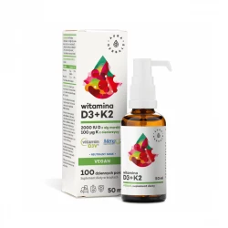 Witamina D3 2000 IU z Alg Morskich + Witamina K2 MK-7 100 mcg z Ciecierzycy Wegańska Krople 50 ml Aura Herbals