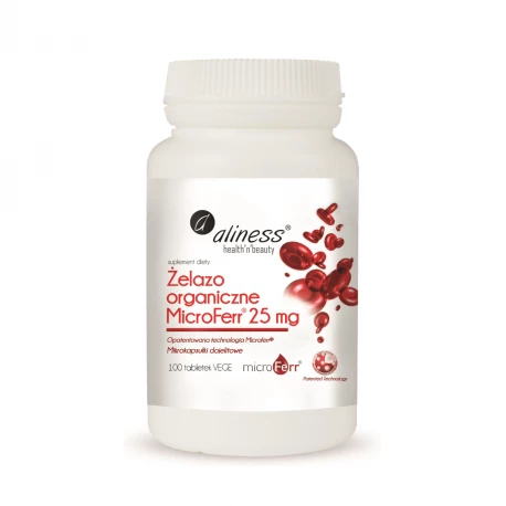 ŻELAZO ORGANICZNE MICROFERR 25mg Dojelitowe Mikronizowane (100tab) ALINESS